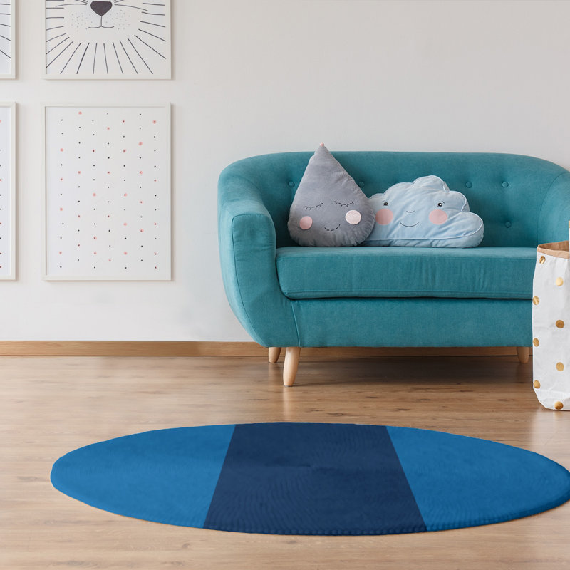 Tapis à rayures bleu/bleu marine, Rond 5 pi