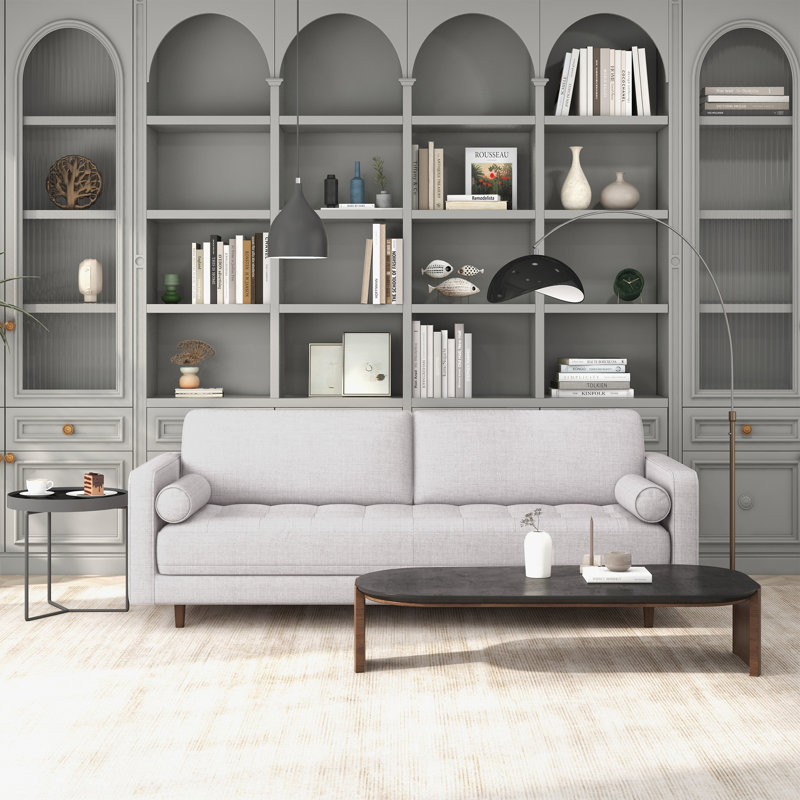 Canapé à accoudoirs carrés avec coussins réversibles 88 po Chism, Lin gris clair, H 31,5 po x l 88 po x P 38 po