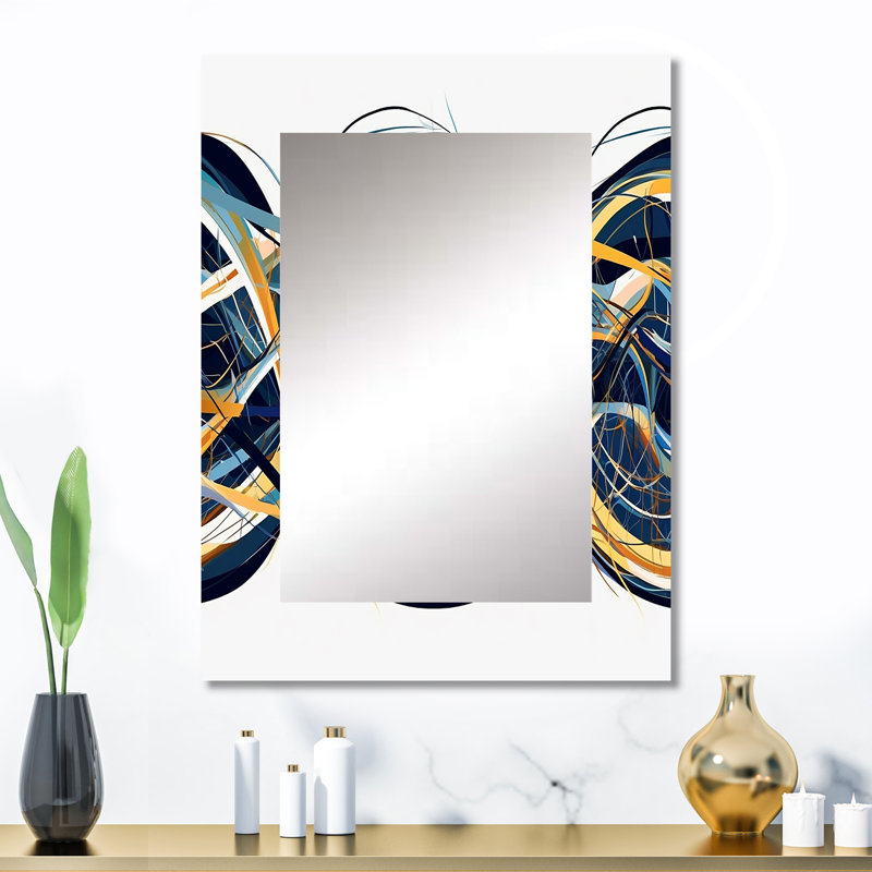 Helix Expression abstrait jaune et bleu - miroir de vagues, miroir mural décoratif moderne, impression d'art en métal