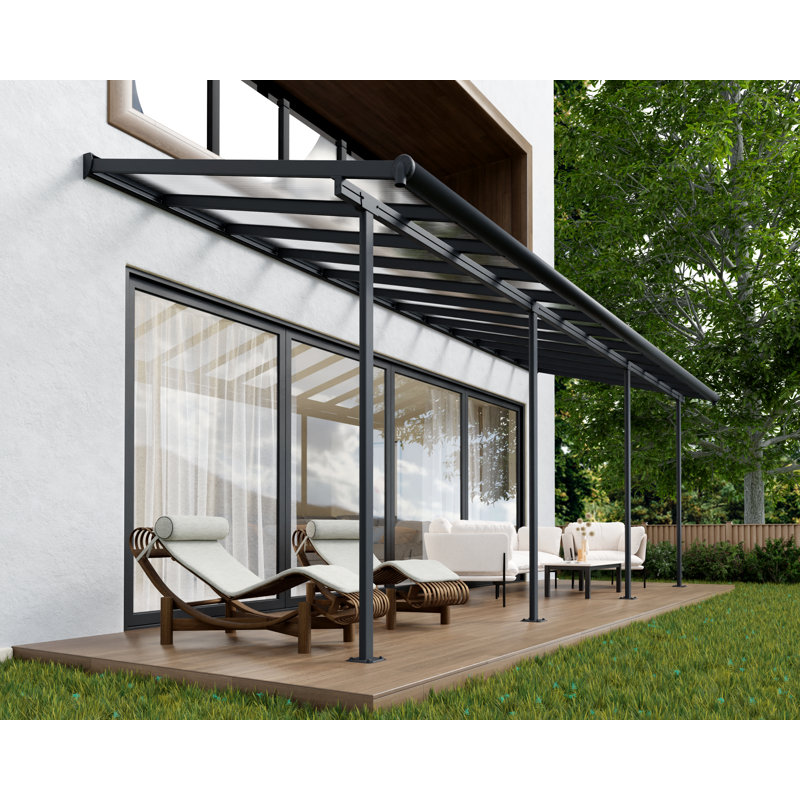 Palram - Canopia Sierra 22.5' W x 7.5' D Polycarbonate Aluminum Stationary Slope Patio Awning Gray/Diffused Clear, Gray