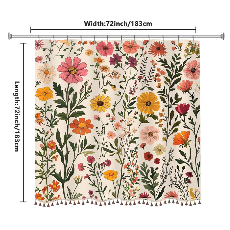 Rideau de douche Boho 72 x 72, Blanc / vert / rose floral