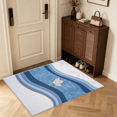 Tapis à motif floral Blue Wave pour le salon, doux et confortable, adapté à toutes les saisons, facile à entretenir, tapis de sol intérieur lavable à la machine, sous la table de ferme convenant à la chambre à coucher, à la salle à manger, au bureau, au patio, au balcon, à la décoration intérieure