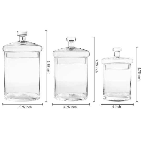 WHOLE HOUSEWARES, Glass Apothecary Jars With Lids, 3 - Pieces, Small  Glass Jars For Bathroom Storage, Cotton Swab Holder, Glass Jars With Lids  For Laundry Room, Makeup Desk, And Bathroom Organization