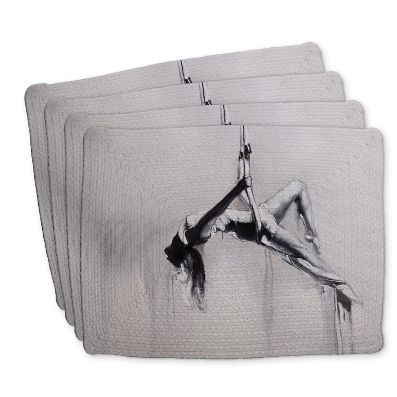 Ensemble de 4 napperons en polyester tressé - Danseur sur motif aérien