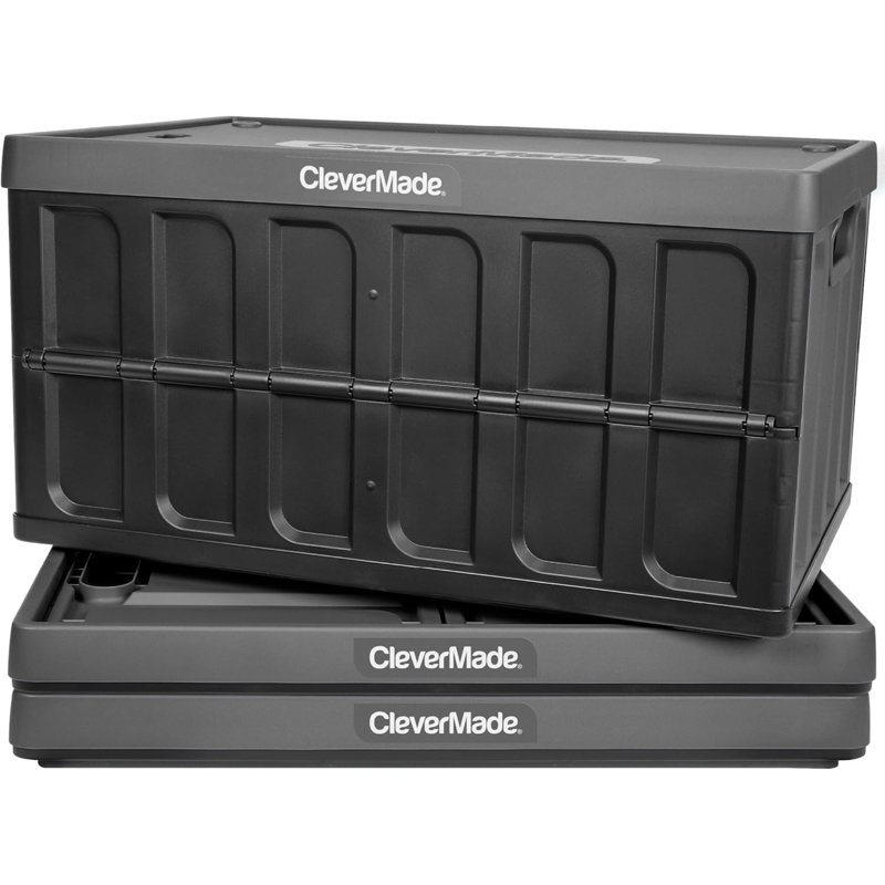 Bac de rangement pliable (avec couvercle), 3 bacs pliables en plastique empilables de 62 L (16 gallons), peut contenir 100 lb par bac - Clevercrate pour mur solide
