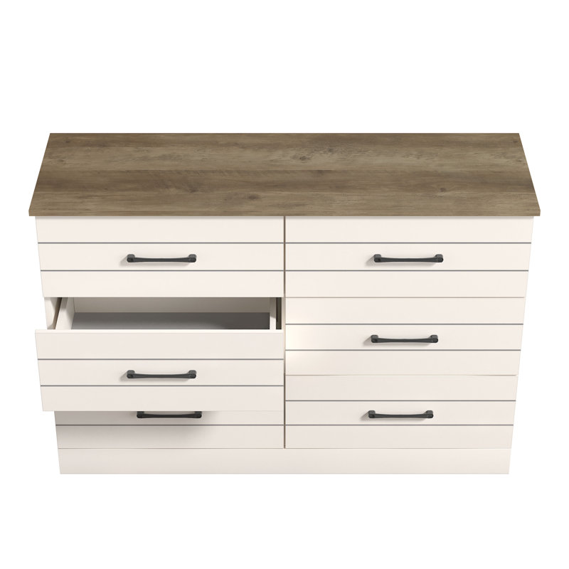 Calumn 6 Drawer Dresser, Ivory/Knotty Oak