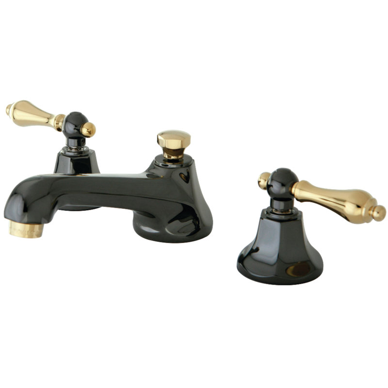 Kingston Brass Water Onyx Two-Handle 3-Hole Deck Mount Widespread Bathroom Faucet with Brass Pop-Up Drain