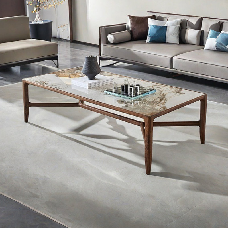 Table basse Slab avec pieds en bois massif, H 16,53 po x L 55,11 po x l 27,55 po