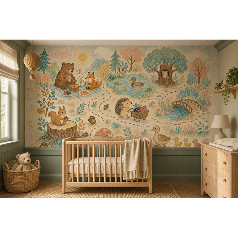 Papier peint animaux Woodland, 120 po x 96 po, Peler et coller