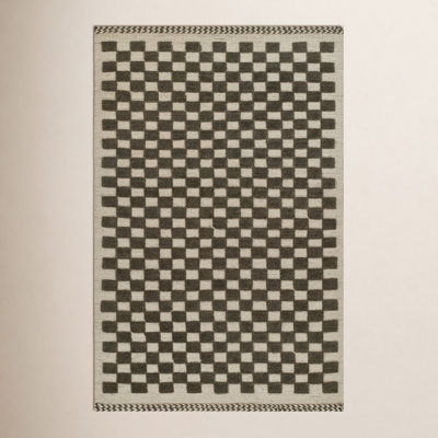 Azle Charcoal Beige Hand-Woven Wool Rug