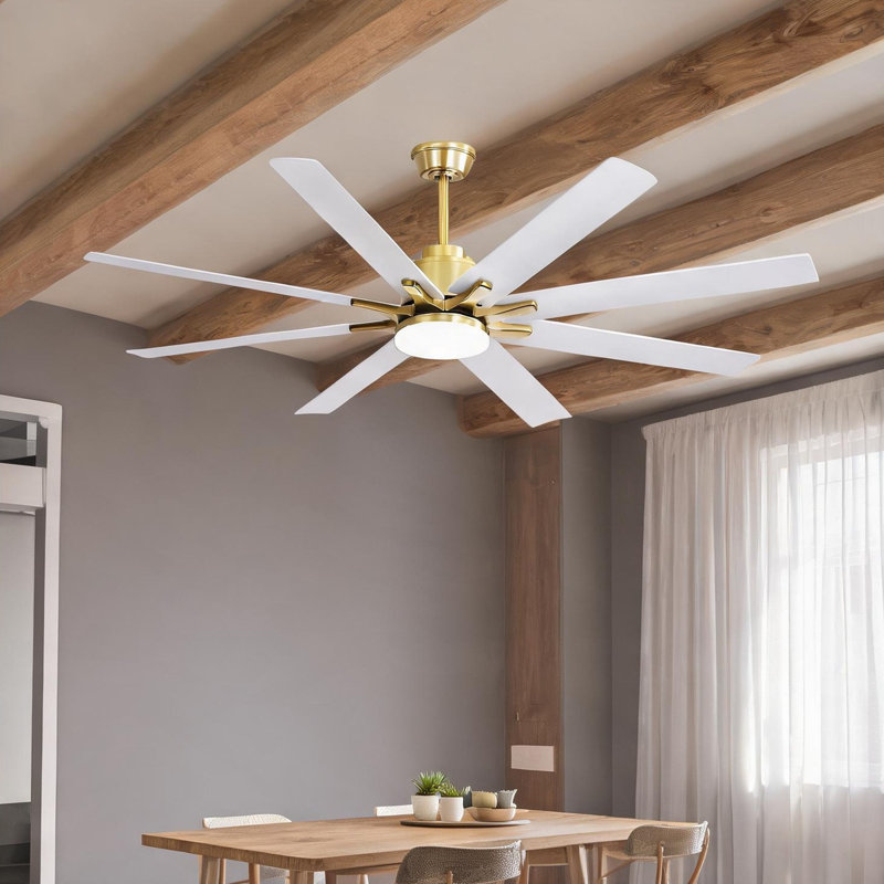 Ventilateur de plafond à télécommande en or, 66 po, avec flux d'air saisonnier, moteur à courant continu, éclairage DEL