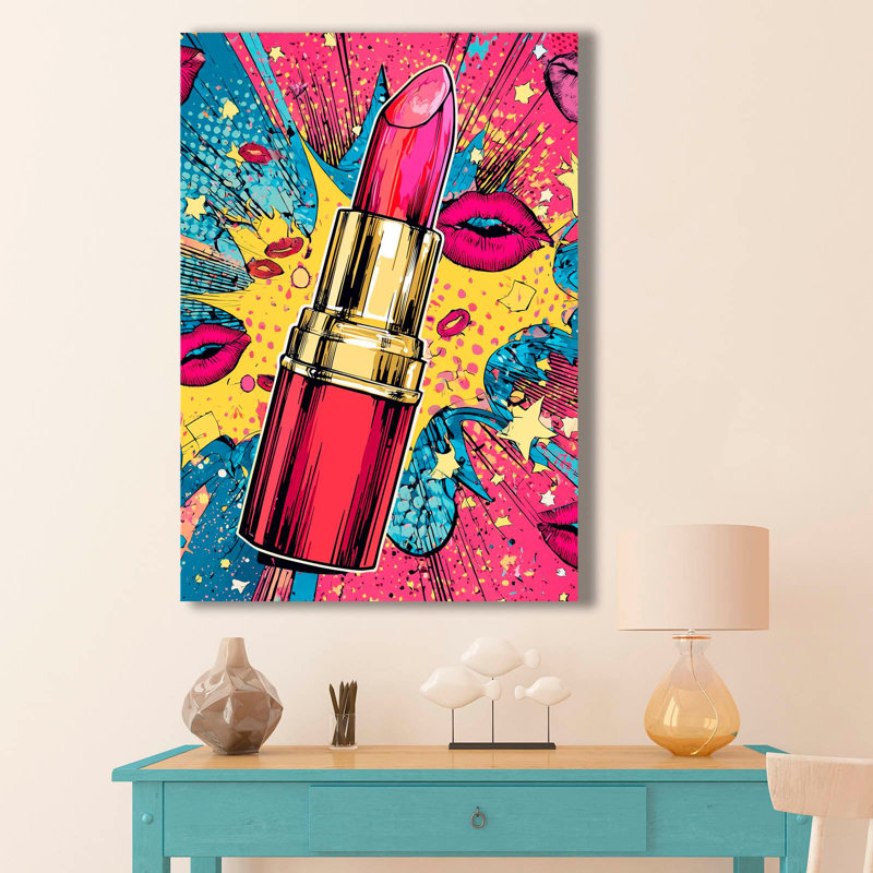 Art mural sur toile rouge rouge à lèvres rouge Pop Art - 17,7 po x 27,6 po, H 39,4 po x l 27,6 po