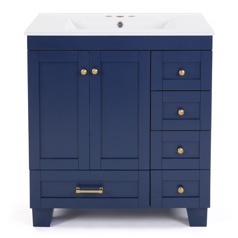 Meuble-lavabo 30 po avec lavabo en céramique, Bleu