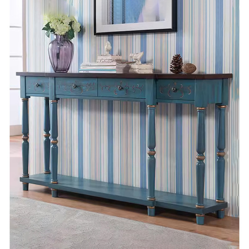 Console rétro bleue avec détails floraux peints à la main
