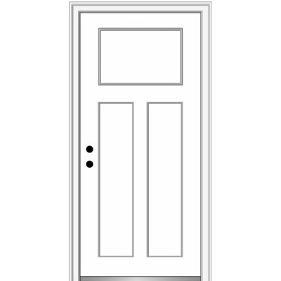 Porte d'entrée pré-suspendue en fibre de verre 3 panneaux Craftsman Shaker