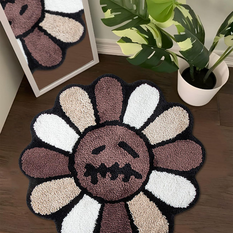 Tapis Trippy Happy Face, tapis de bain absorbant l'eau antidérapant à séchage rapide, Brun / Blanc