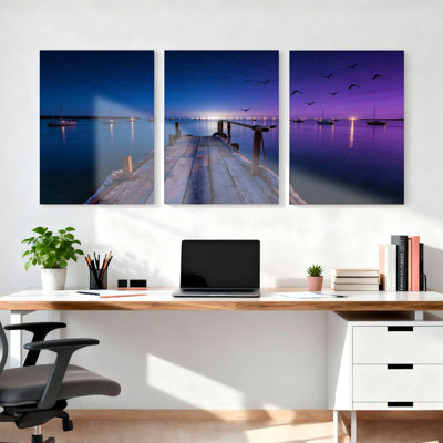 «Night Sky Dock Scene», ensemble de 3 reproductions d'art sur toile tendues sur toile