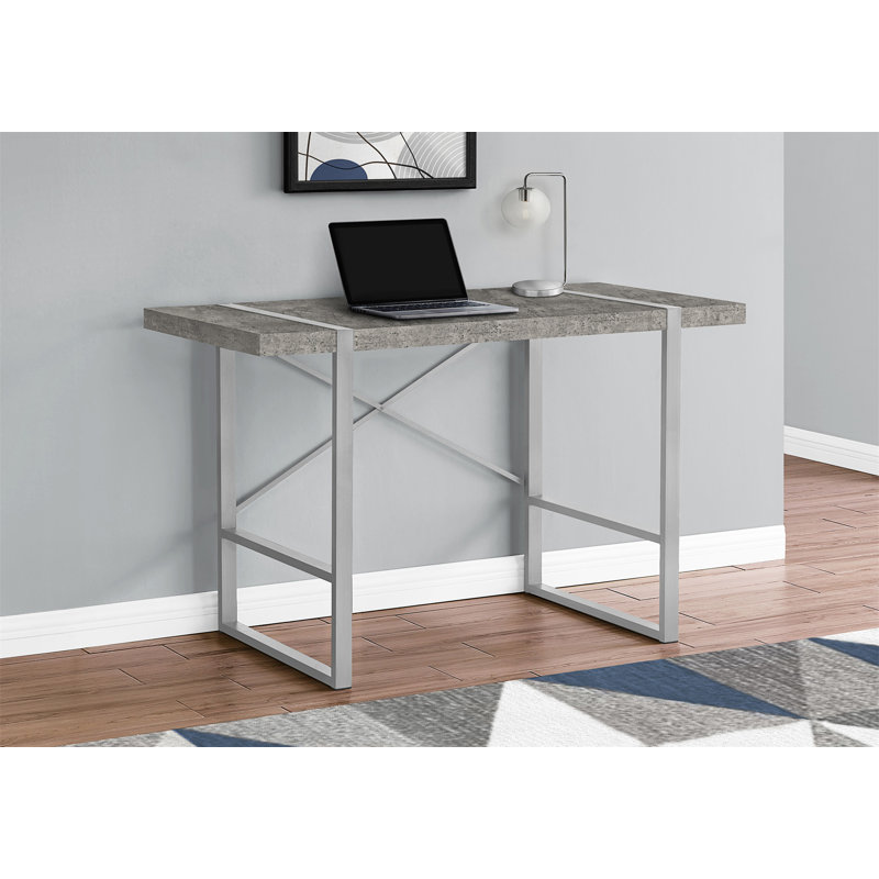 Bureau d'écriture rectangulaire, bureau d'ordinateur, bureau avec base en métal, Gris clair