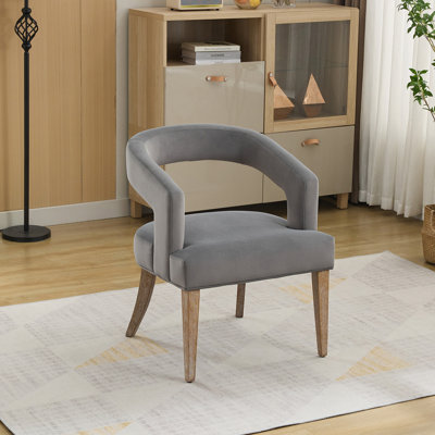 25.79" Wide Modern Barrel Open Back Upholstered Accent Chair With Weathered Solid Wood Legs Dining Chairs For Dining Room, Club, Kitchen And Living Room. Gray Velvet
