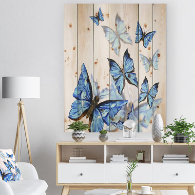 Aquarelle de papillons sur fond blanc - impression sans cadre sur bois