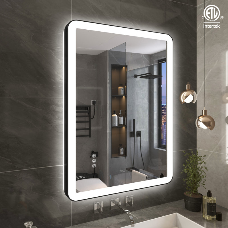 Natalin LED Wall Mirror, 40" x 32", Matte Black, Rectangle