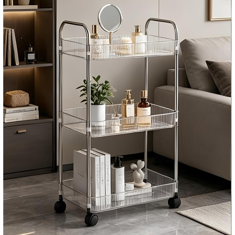 Chariot utilitaire roulant en plastique transparent à 3 niveaux avec roues | Chariot de rangement multifonctionnel