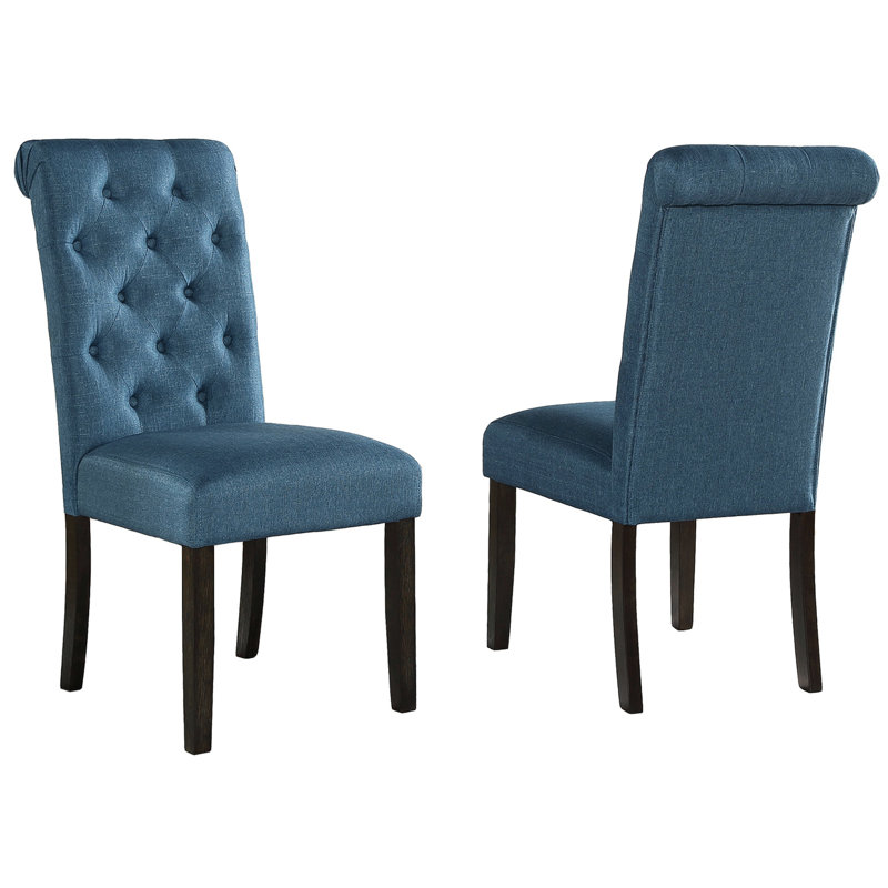 2 Solid Wood Blue Dining Chairs - Blend, Elegant Curve, Construction Chairs,   Of 2  Armless Design, Upholstery, Frame, Blue