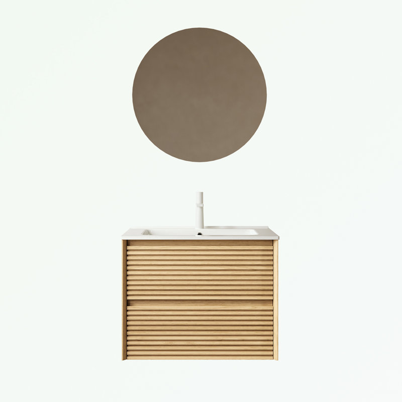 Meuble-lavabo mural avec lavabo et 2 tiroirs, Naturel