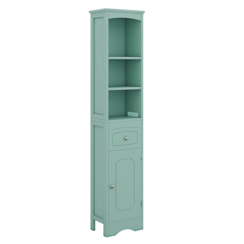 Armoire de salle de bain 66,9 po de hauteur, armoire de rangement autoportante avec tiroir, panneau de fibres à densité moyenne, tablette réglable