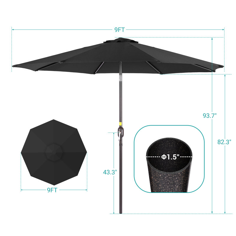 Parasol de terrasse 9 pi, Noir, noir, noir, noir