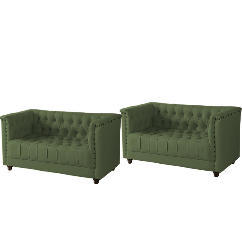 Ensemble de 2 bancs rembourrés en similicuir, Vert
