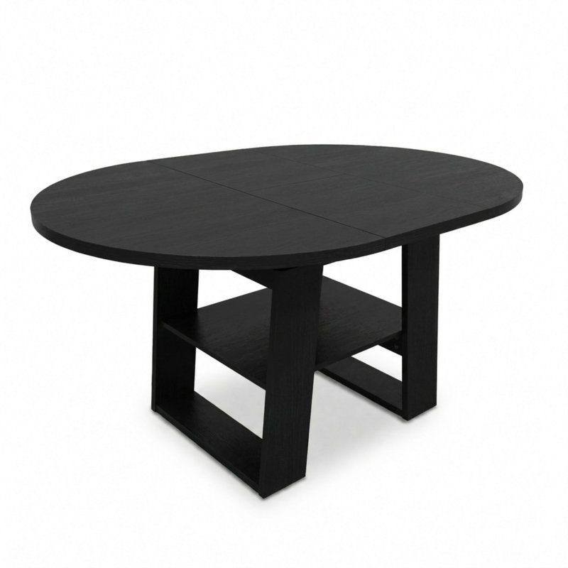 Table de salle à manger extensible, table de ferme en bois Mid-Centry avec rangement pour salle à manger, Noir