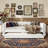 86.6" Full XL Size Upholstered Daybed with Trundle and LED Lights, Faux Leather Sofa Bed with APP Control and 600 lbs Capacity - White-1366243440