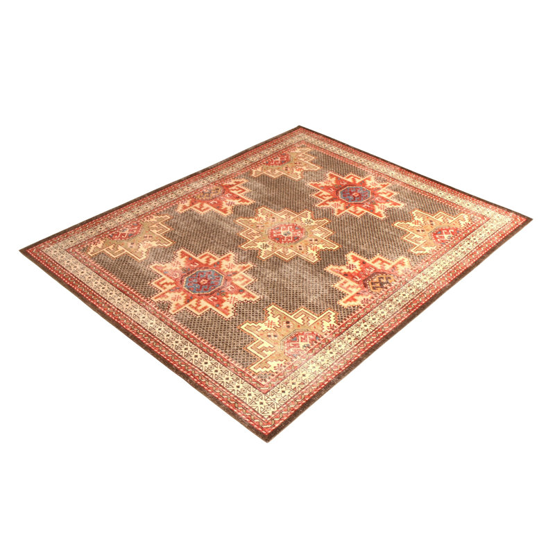 Distressed Classic Beige Brown Red Rug Medallion Pattern, Rectangle 10' x 14'
