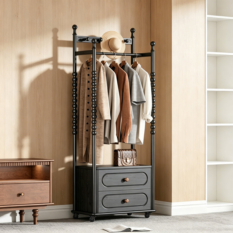 Ash Wood Freestanding Entryway Coat Rack, Black