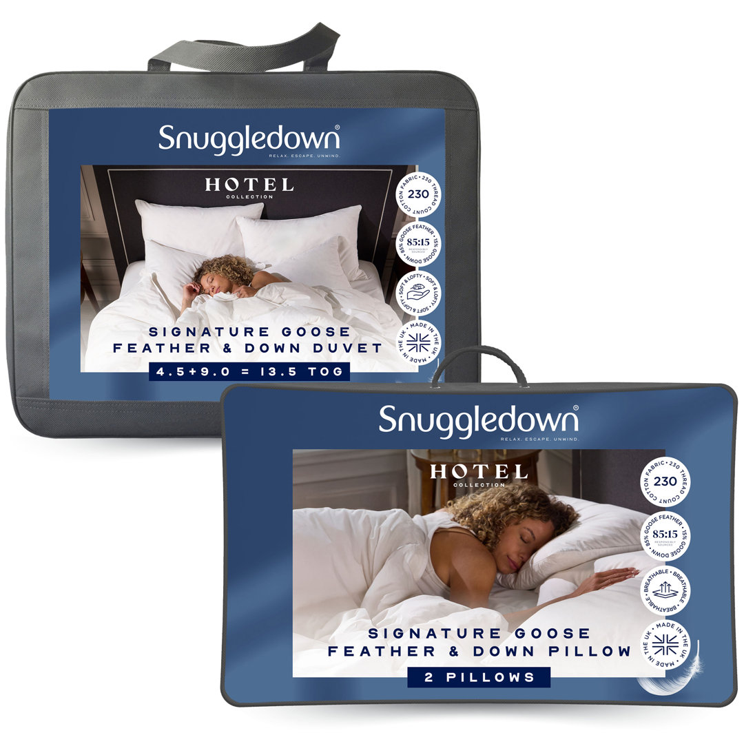 Retreat Snuggledown Sumptuous Goose Down Duvet 13.5 Tog (9.0+4.5 Tog) All Seasons Duvet with 2 Pillows