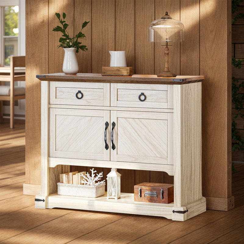 Elenora 35.4'' W Farmhouse Console Table with Storage Shelf, Drawers & Doors