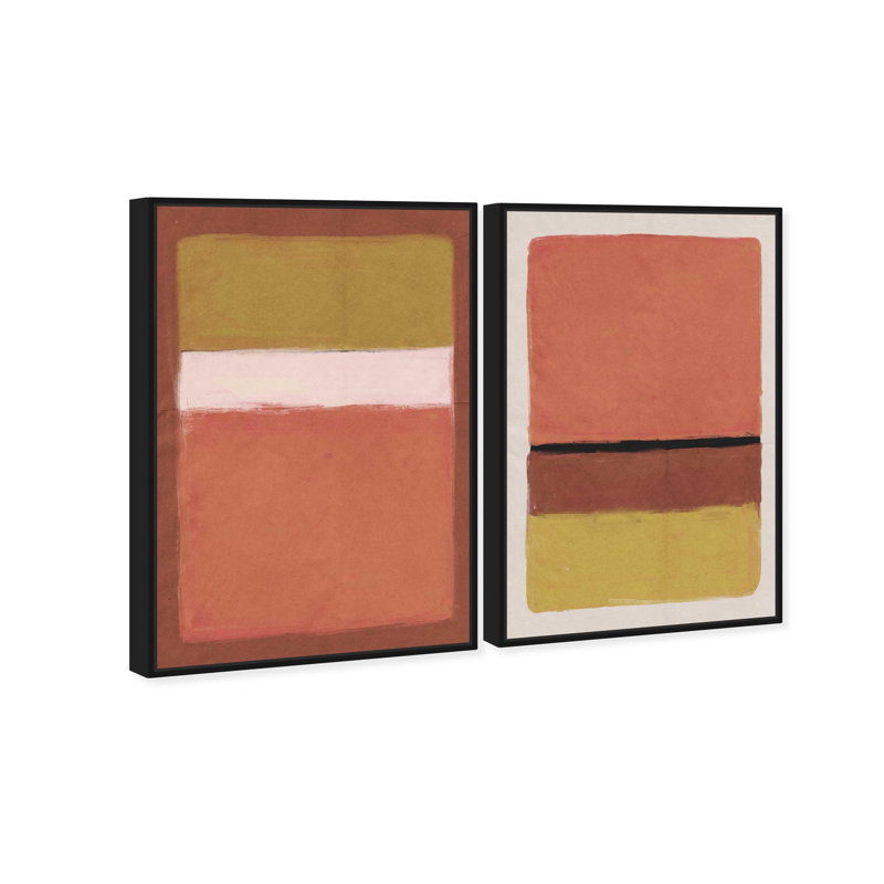 Oliver Gal Terracota Sunset Set Abstract - Heavy Gel Top Coat Framed Canvas Art, 37" H x 25" W, Black