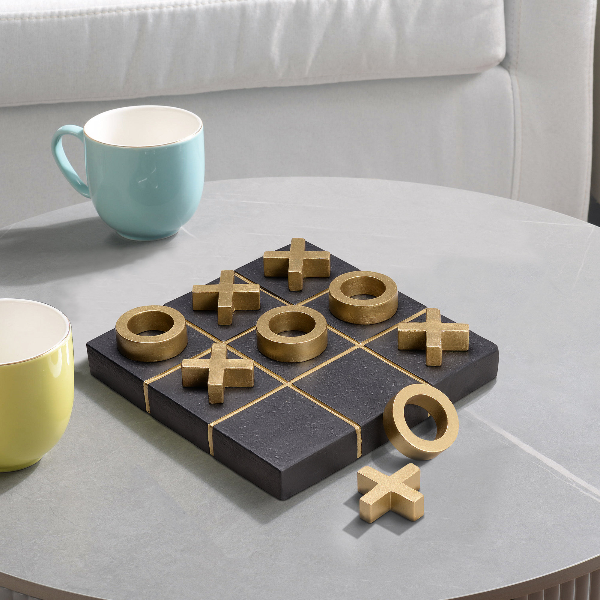 Hi-Line Gift Ltd. Concrete Tic Tac Toe 10 Removable Pcs Home Tabletop