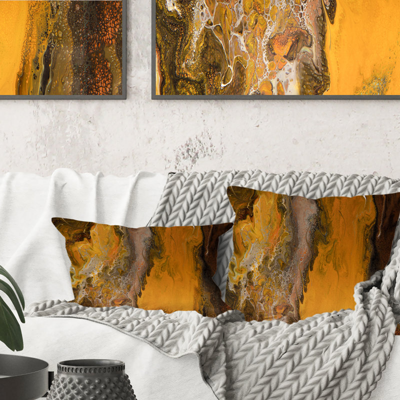 Coussin lombaire abstrait orange, gris et noir