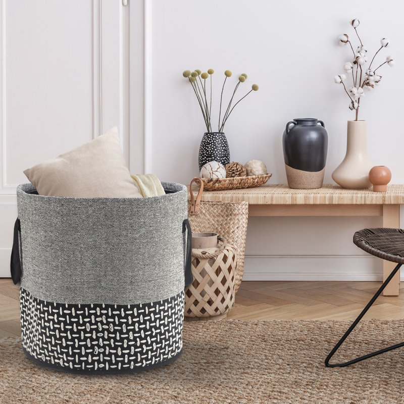 Modern Monochromatic Round Fabric Storage Basket with Handles