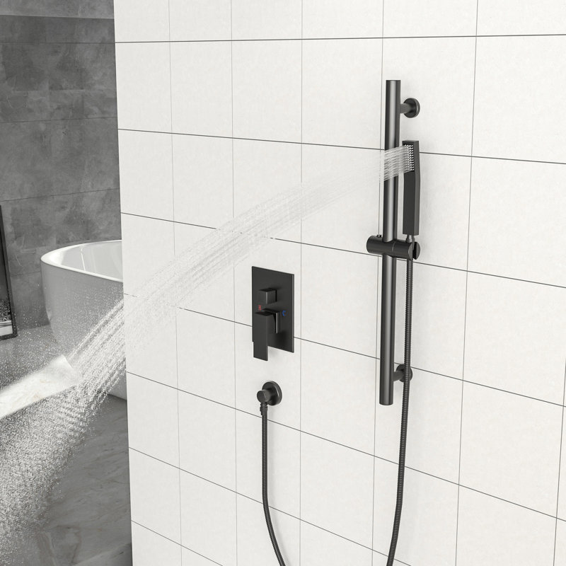 Wall Mounted Tub & Shower Faucet, 10 Inch Square Rain Head, 26.18 Adjustable Slide Bar, - Scald Valve, Dual Function, Easy To Clean, Brushed Nickel With Balanced Rainfall And Handheld Shower, Finish