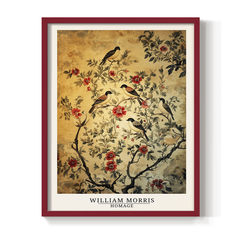 Imprimé encadré en bois massif de la série CC XXII de Wm Morris, H 11 po x l 9 po, Rouge