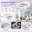 Modern Ceiling Fan with LED RGB Light, Flush Mount Fandelier with Remote App Voice Control-63856173