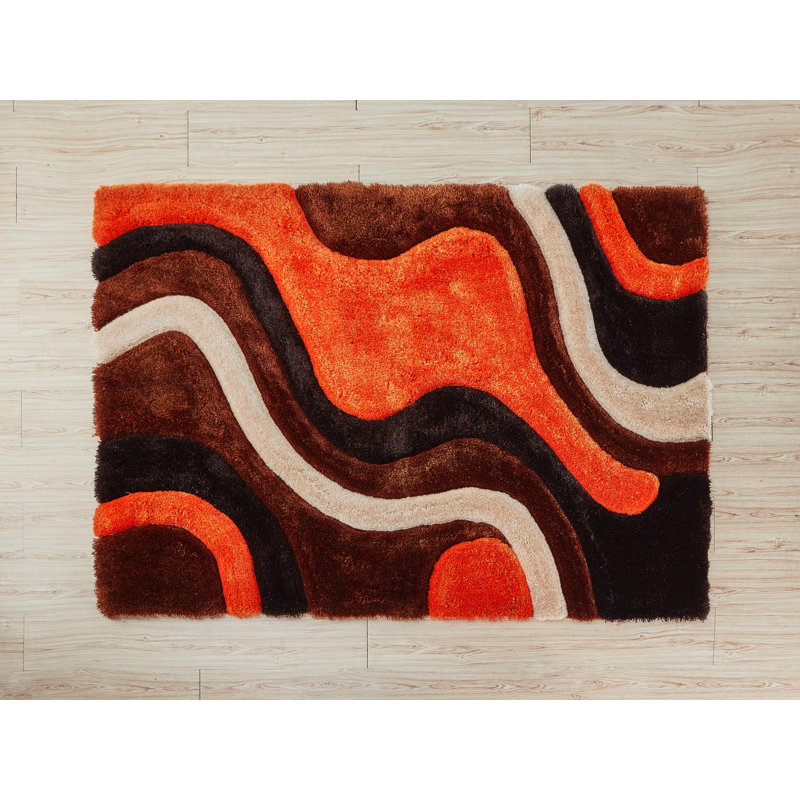 Tapis orange / brun à poils longs Kadir, Rectangle 3 pi 5 po x 5 pi 5 po