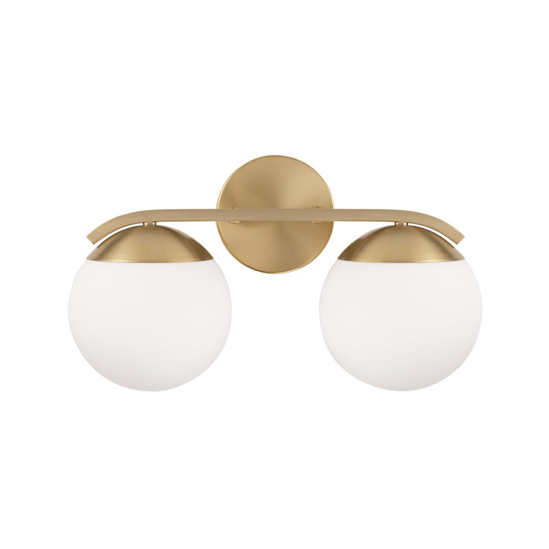 Meuble-lavabo 2 lumières l 17 po x H 9,50 po en laiton mat avec globes en verre blanc doux, Laiton mat