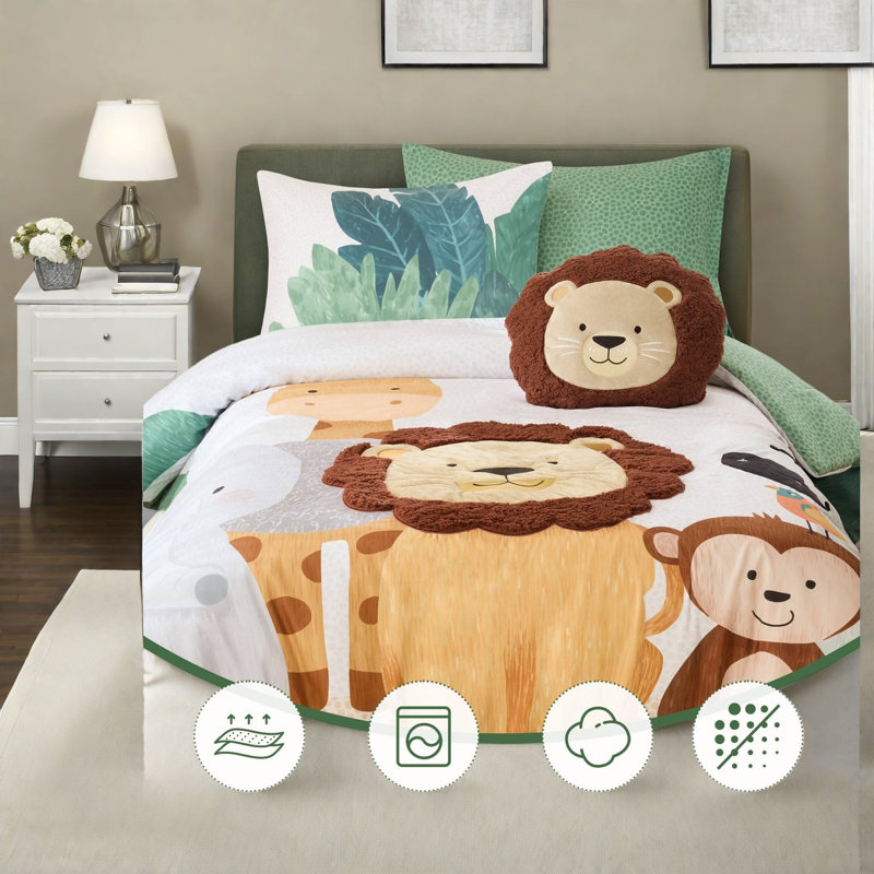Piece Safari Bedding Sets, Twin/Twin XL Green Microfiber Kids Bedroom
