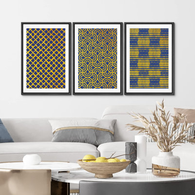"Or bleu, blocs de couleurs géométriques, collage, formes abstraites, illustrations, art moderne et bohème chic" - 3 pièces