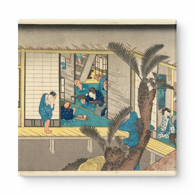 Akasaka: Traveling Ladies at an Inn (Tokaido Gojusan Tsugi-no Uchi) (ca. 1834) — Square Canvas Wall Art