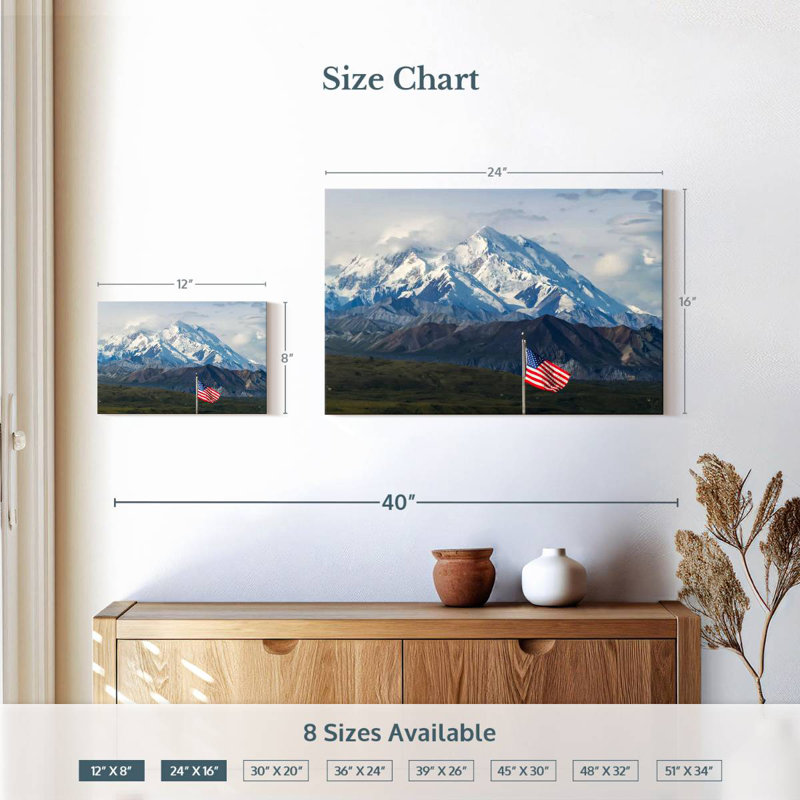 Alvord Denali et le drapeau américain, H 16 po x l 24 po
